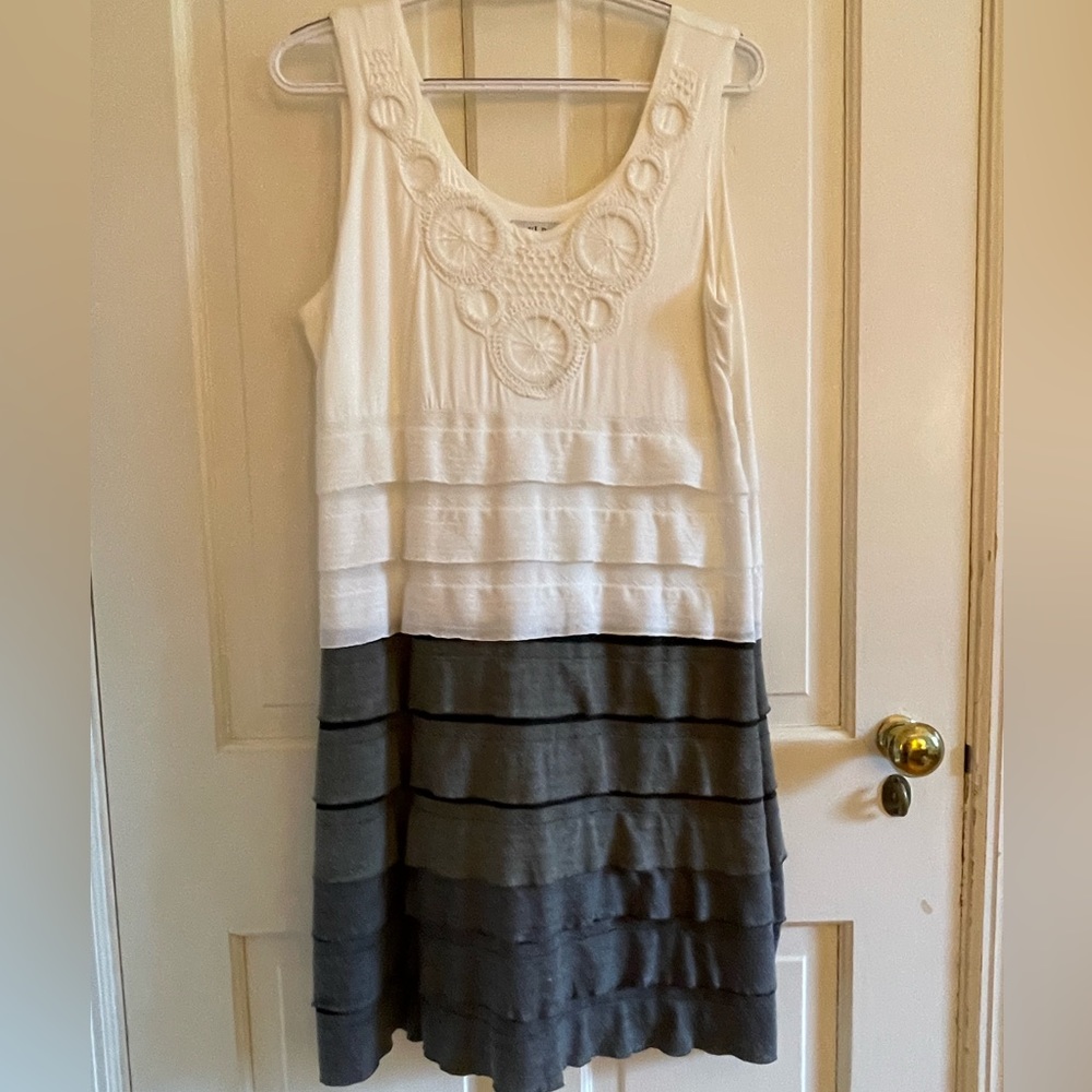 Gray and white crochet detail dress